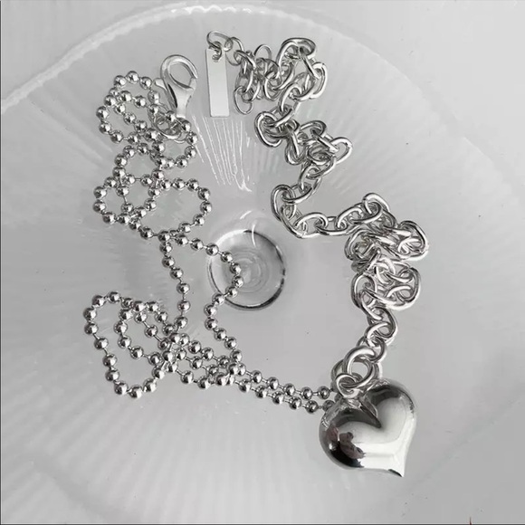 💎NEW 925 Sterling Silver Asymmetrical Chain Heart Necklace - Picture 4 of 8